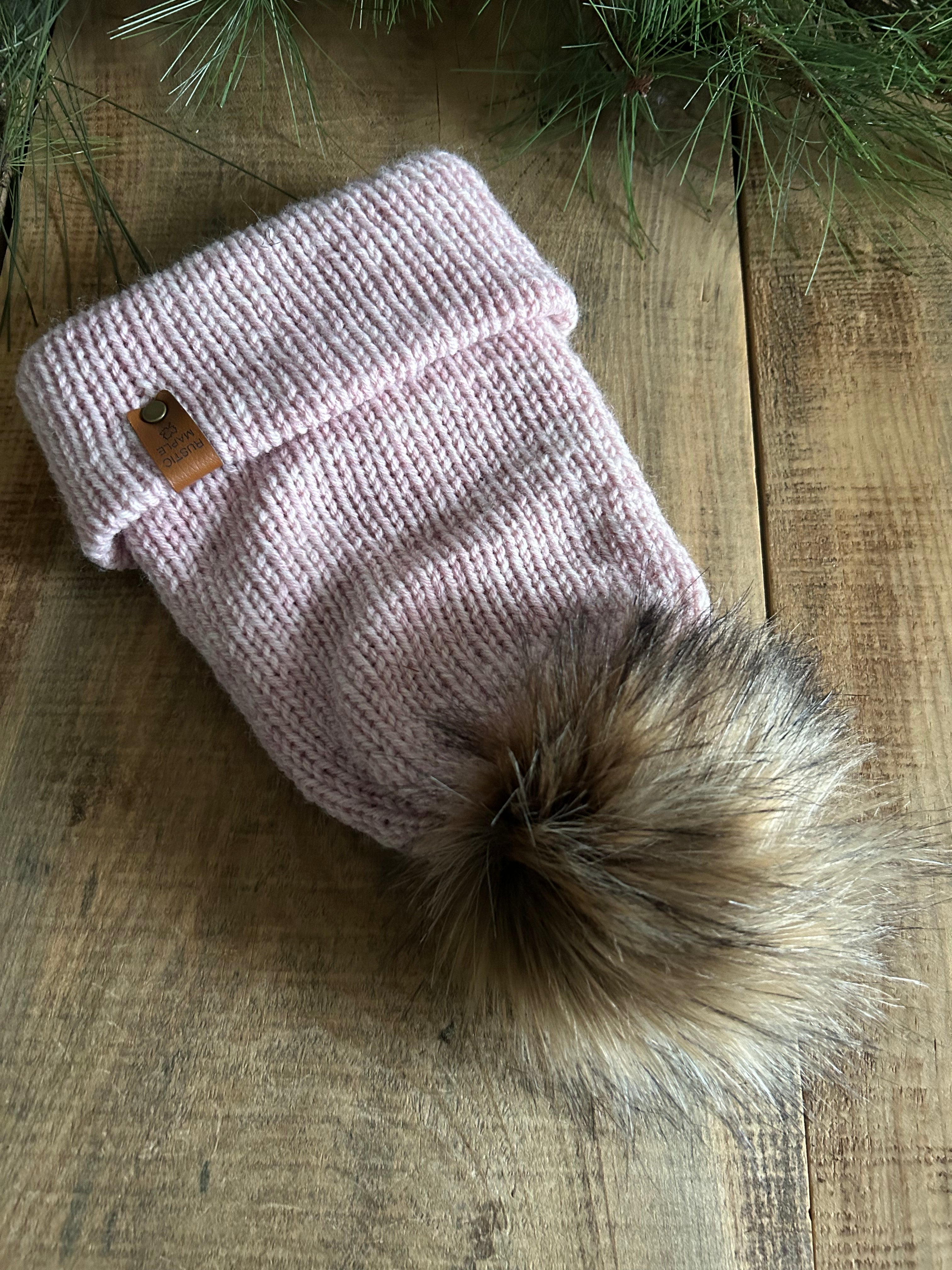Murphy Point Toque Wool Blend Folded Brim Faux Fur Pom Pink