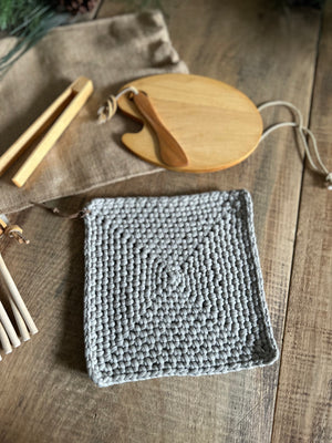 Crochet Trivet Hot Pad With Leather Loop Tie Clay