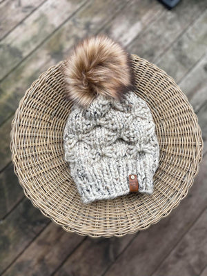 Driftwood Oatmeal Ready to Ship Toque with Faux Fur Pompom