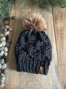 Driftwood Charcoal Ready to Ship Toque with Faux Fur Pompom