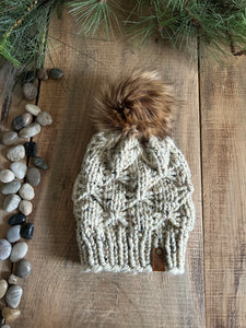 Driftwood Oatmeal Ready to Ship Toque with Faux Fur Pompom