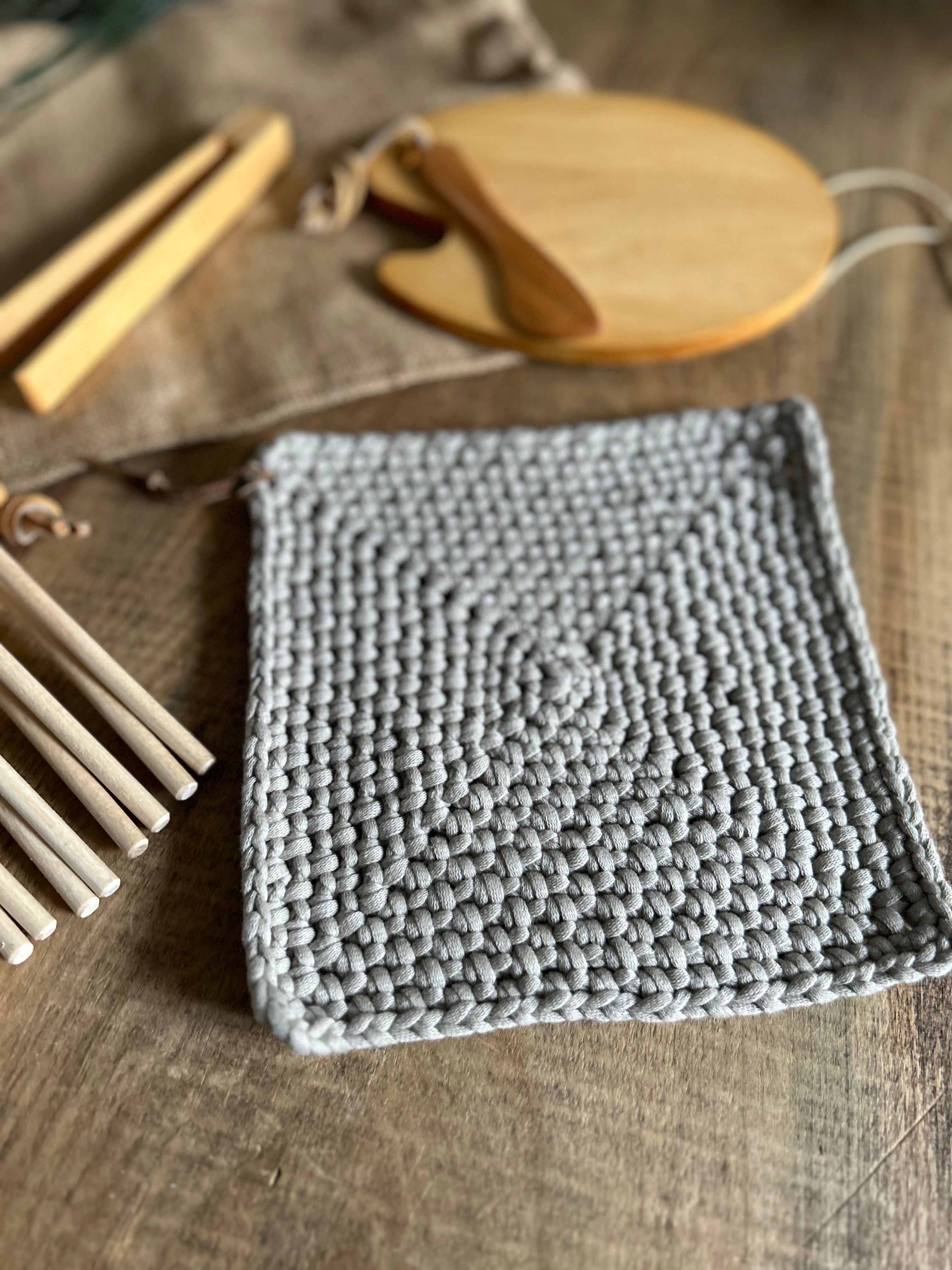 Crochet Trivet Hot Pad With Leather Loop Tie Clay