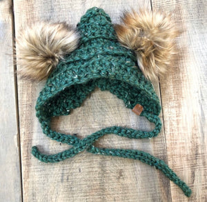 Coastal Cub Hat Bonnet Custom Order Faux Fur Poms