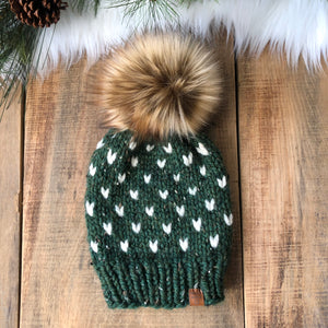 Little Hearts Adult Custom Order Toque with Faux Fur Pompom