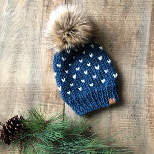Little Hearts Adult Custom Order Toque with Faux Fur Pompom